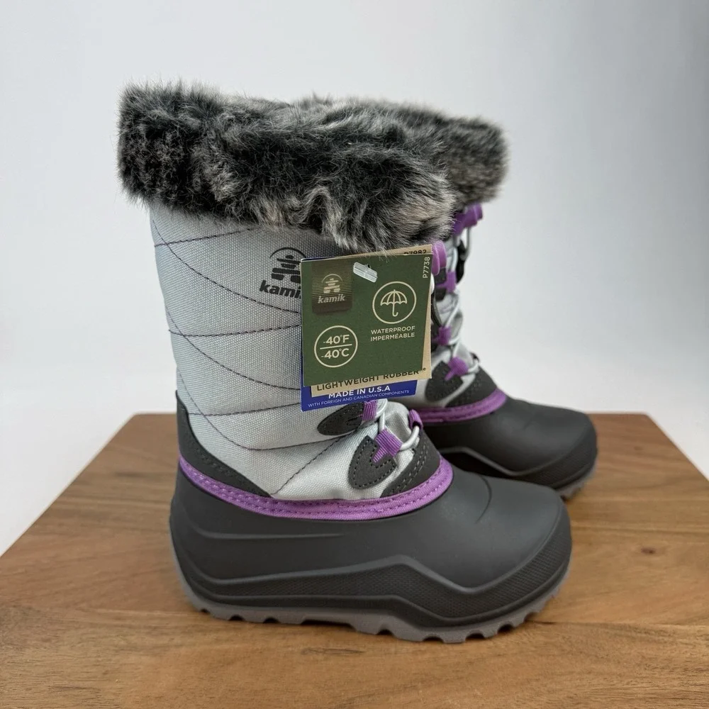 New Kids Kamik Snow Angel Gray Waterproof Insulated Snow Winter‎ Boots Size 11 C